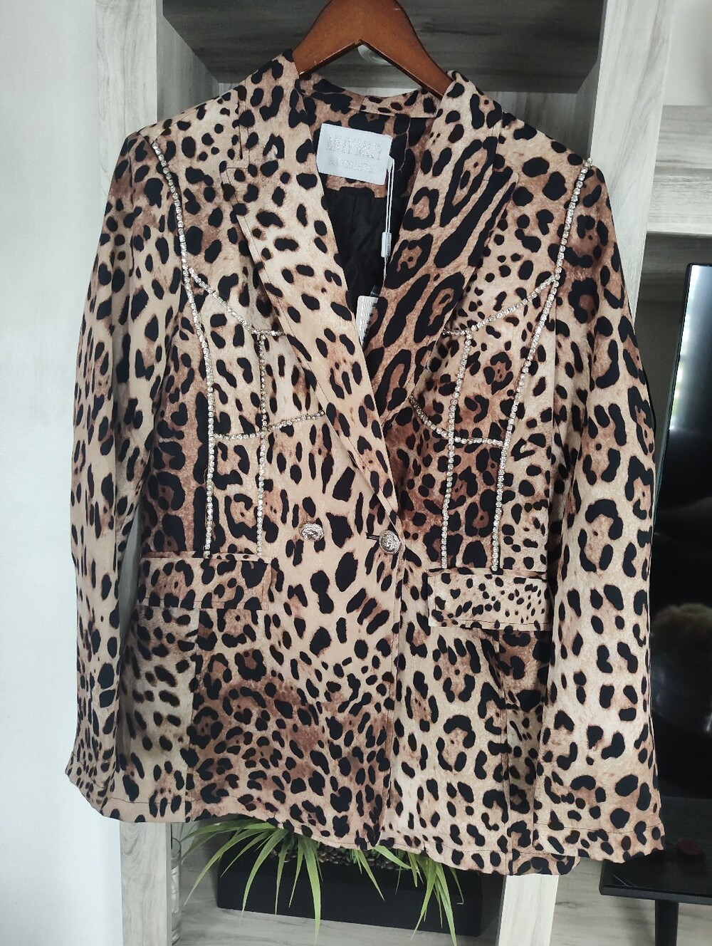 Muy Muy fancycpllection Leopard Print Women's Blazer Jacket - Brown SZ L New
